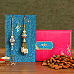 Blue Orb Pearl And Lumba Rakhi Set With Healthy Almonds