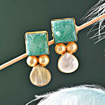 Green Druzy Stone Gold Polished Earrings