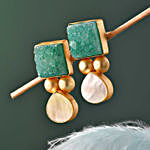 Green Druzy Stone Gold Polished Earrings