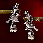 Silver Oxidised Designer Bird Earrings