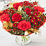 Majestic Red Chrysanthemums And Roses Bouquet