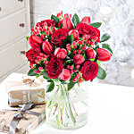 Timeless Red Roses And Tulips Vase Arrangement