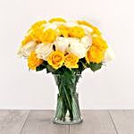 Blissful Yellow And White Roses Bunch