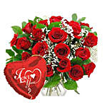 Red Roses Bouquet With Love Balloon