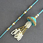 Teal Jhumar Lumba Pearl Rakhi Set - For UK