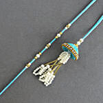 Teal Jhumar Lumba Pearl Rakhi Set - For UK