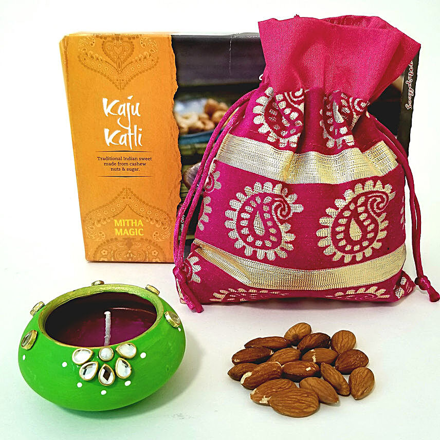 Healthy Almonds, Kaju Katli & Diya Gift Set