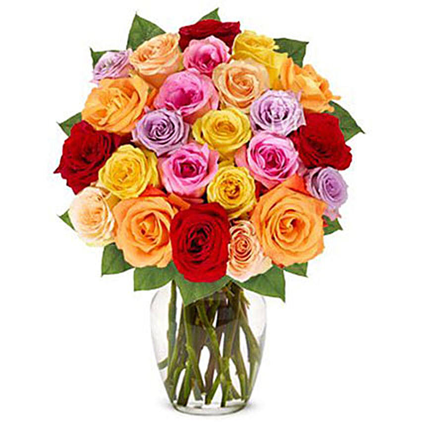 Shades Of Love 24 Rainbow Roses Bouquet:Send Valentines Day Roses to USA