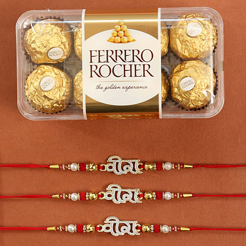 3 Veera Rakhis And Rocher Choco Combo