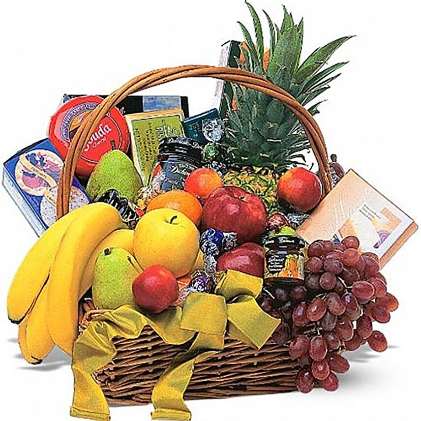 Basket Of Fresh Fruits And Gourmet