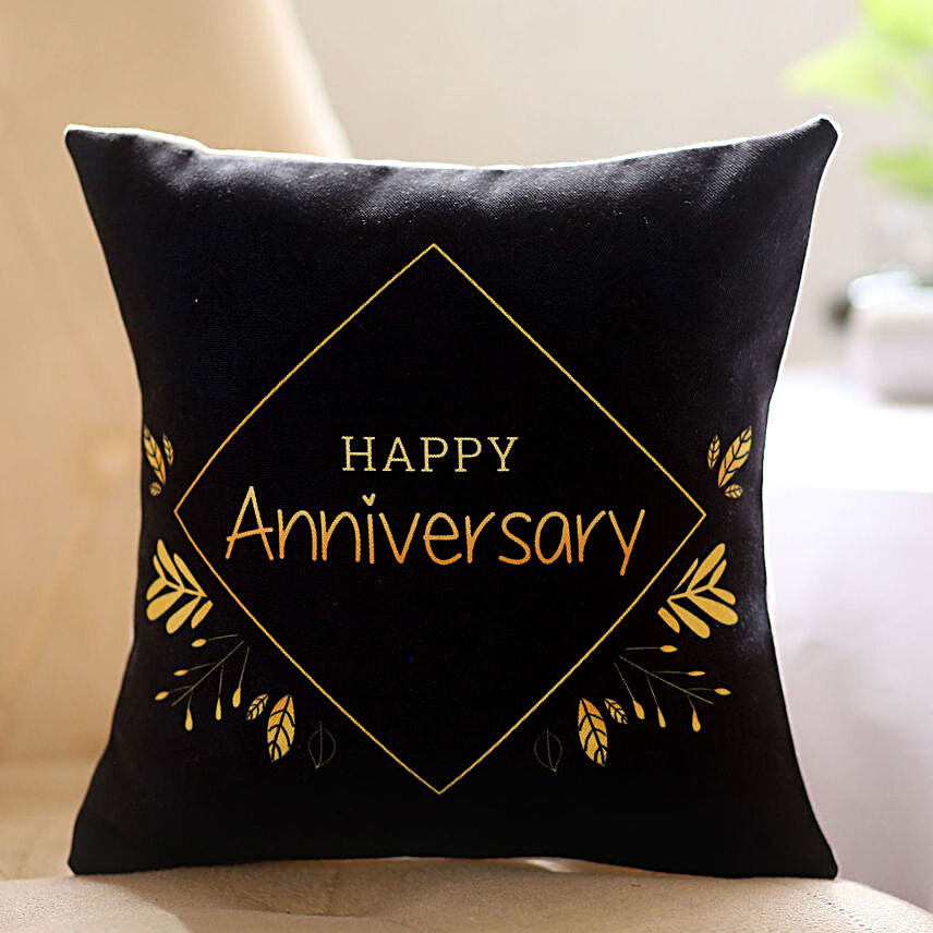 Black Happy Anniversary Printed Cushion