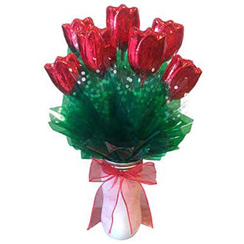 Red Tulip Chocolates Bouquet:Send Tulip Flowers to USA