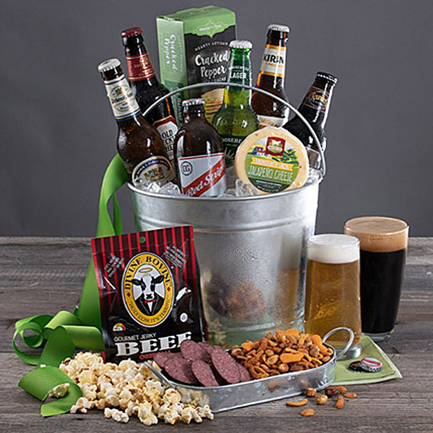 Around The World Beer Bucket N Snacks:Wine Gift Basket to USA