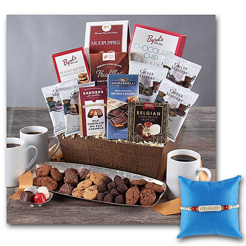 Coffee And Chocolates Gift Basket With Rakhi
