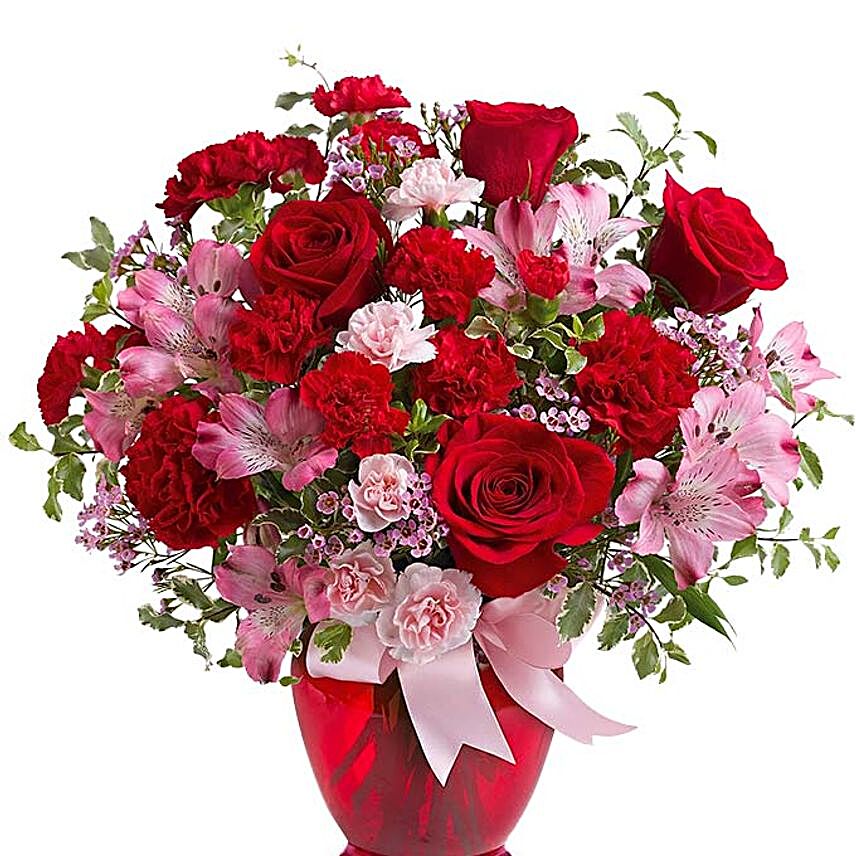 Red Pink Love Flower Arrangement:Valentine Flowers to USA