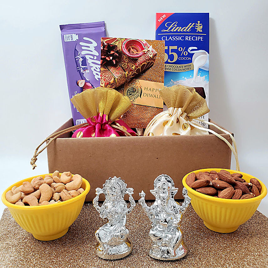 Lakshmi Ganesha With Chocolates And Nuts Gift Hamper