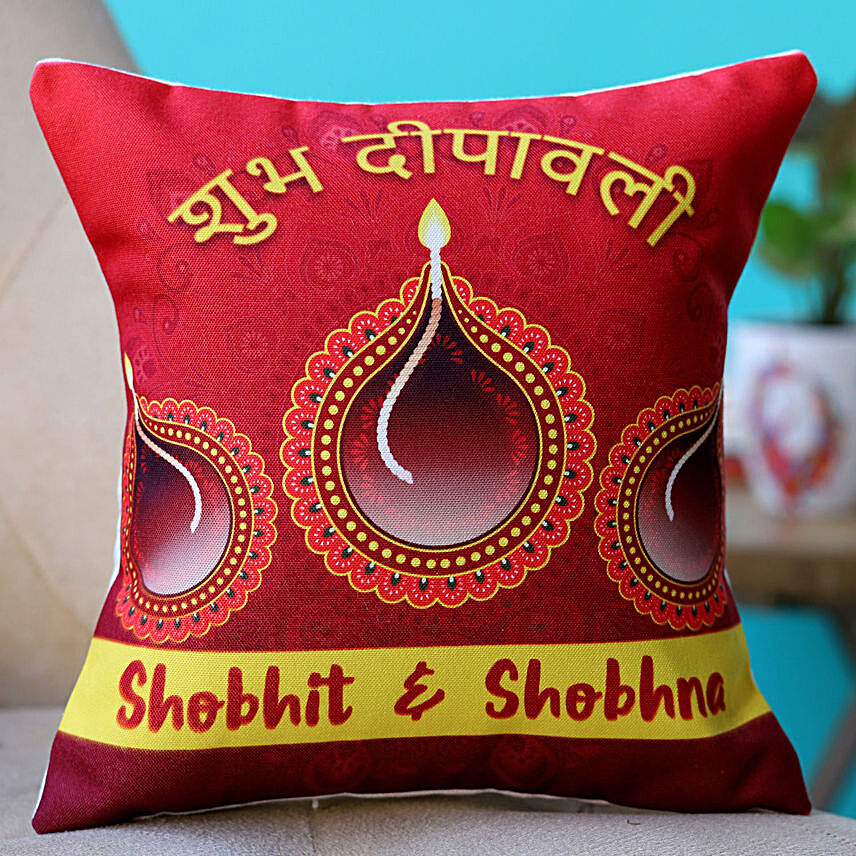 Personalised Red Shubh Diwali Cushion