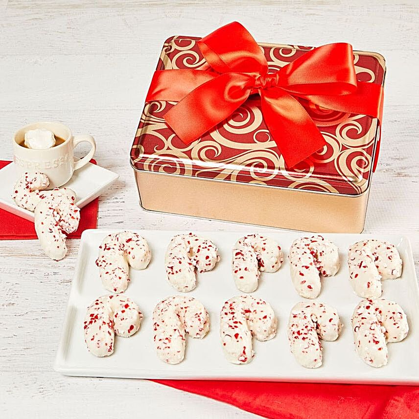 Delectable Candy Cane Cookie Tin Box
