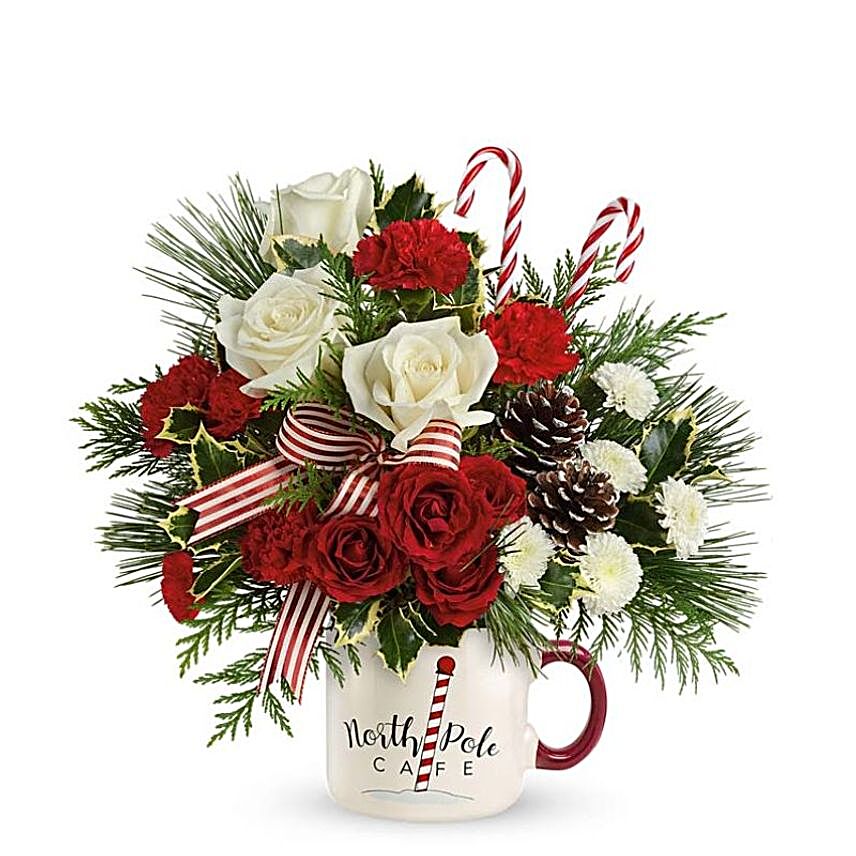 Elegant Christmas Arrangement With North Pole Cafe Vase