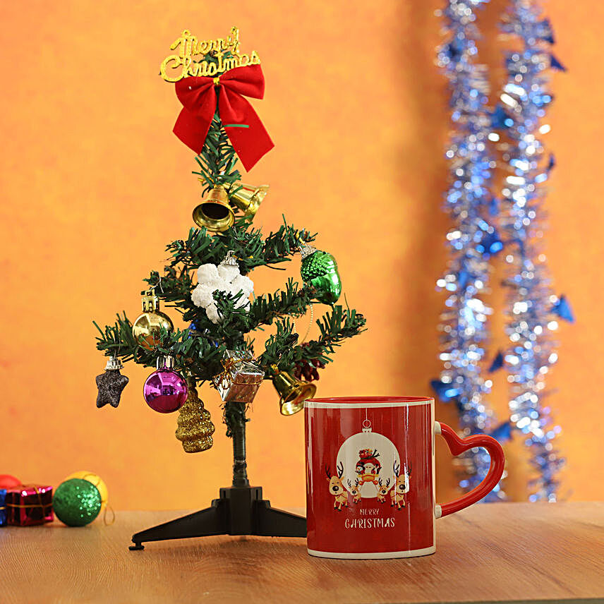 Red Heart Handle Mug With Christmas Tree