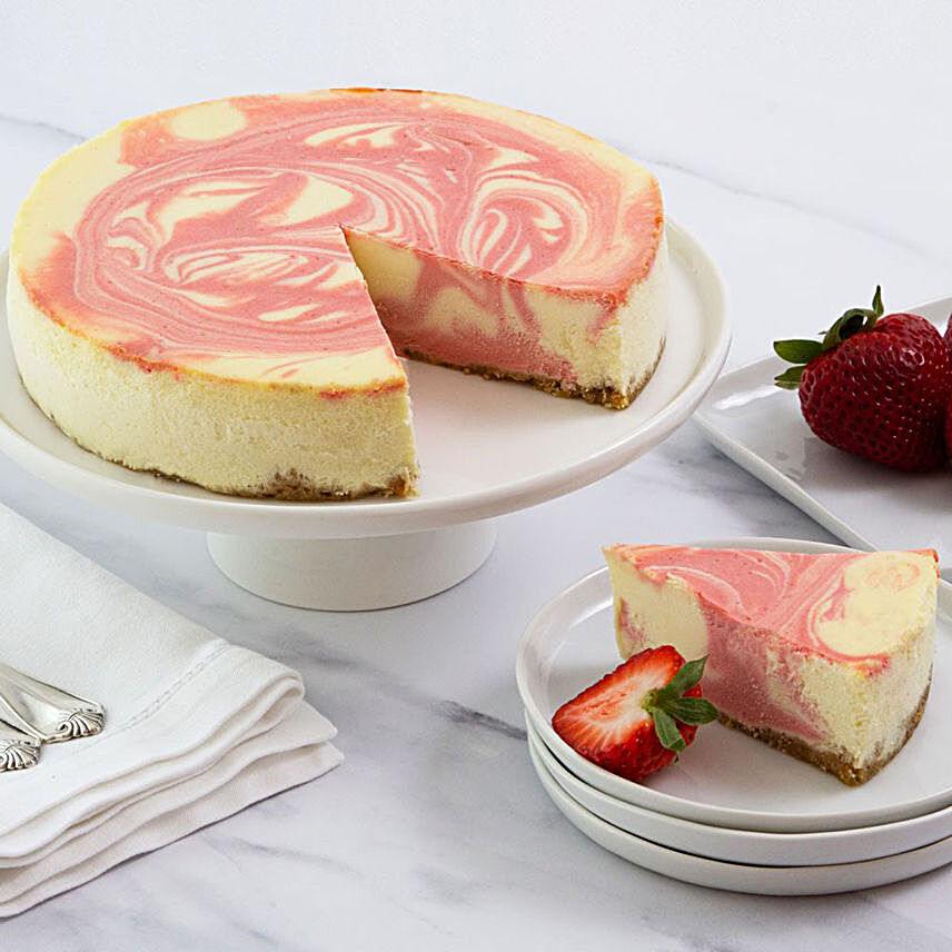 Strawberry Swirl Cheesecake With Personalised Greeting Card:Christmas Cakes to USA