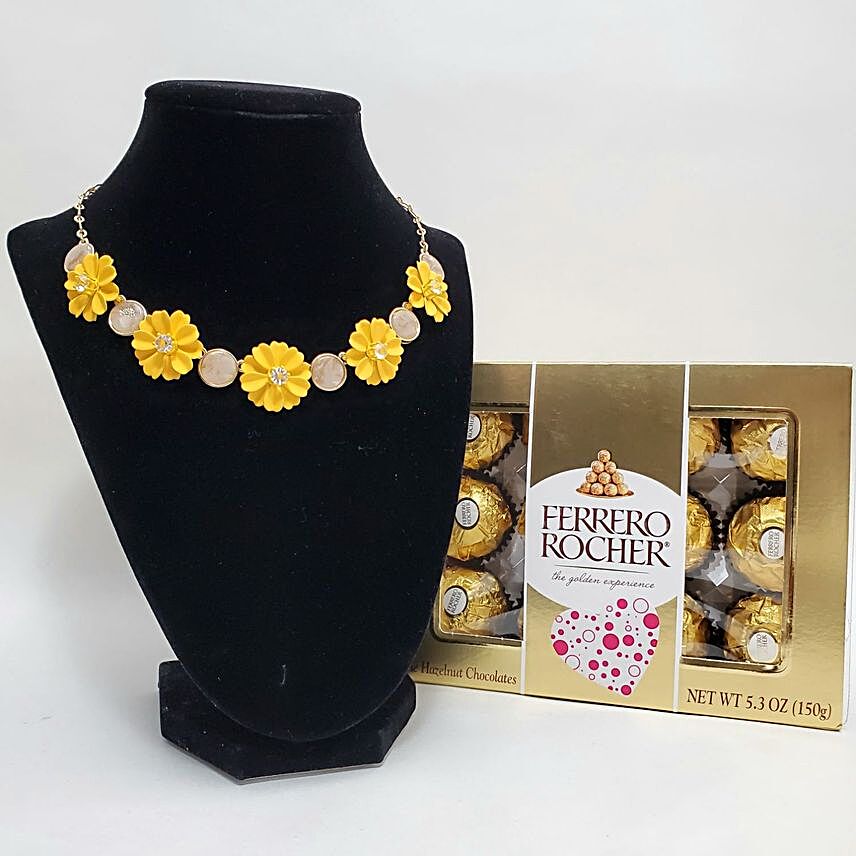 Floral Necklace Gift Combo:Rakhi Gifts for Sister in USA