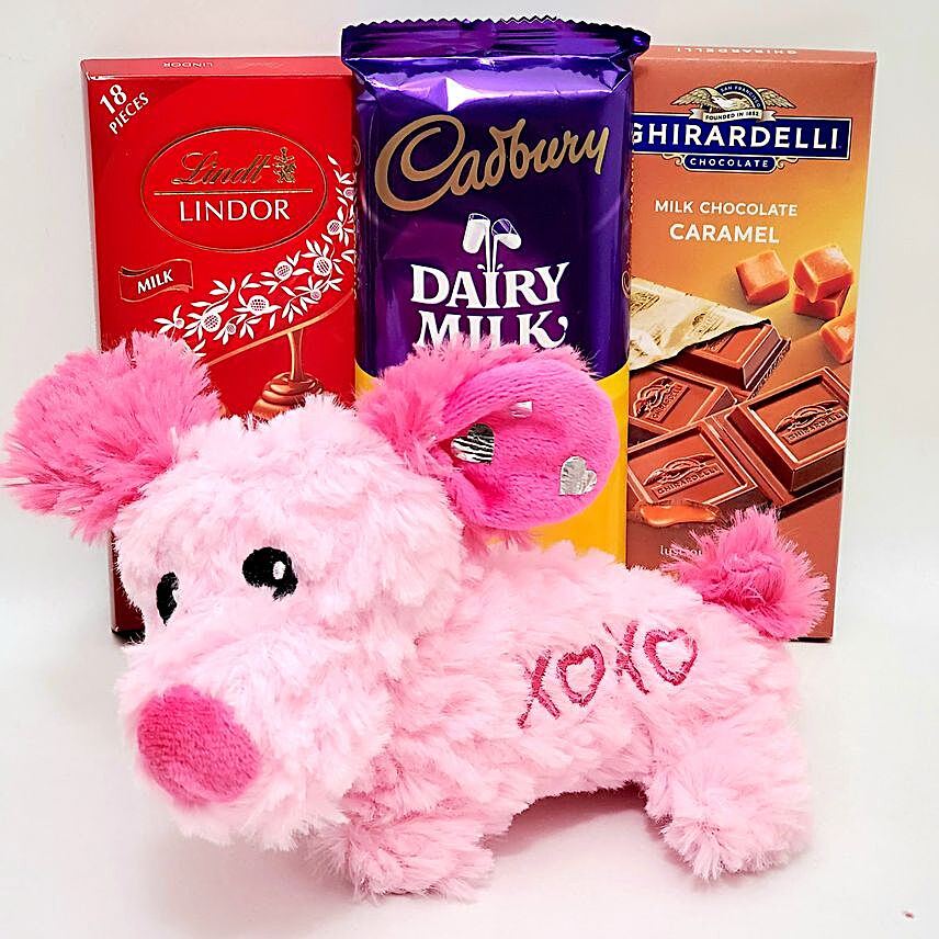 Lovely Plush Toy And Chocolates Gift Set