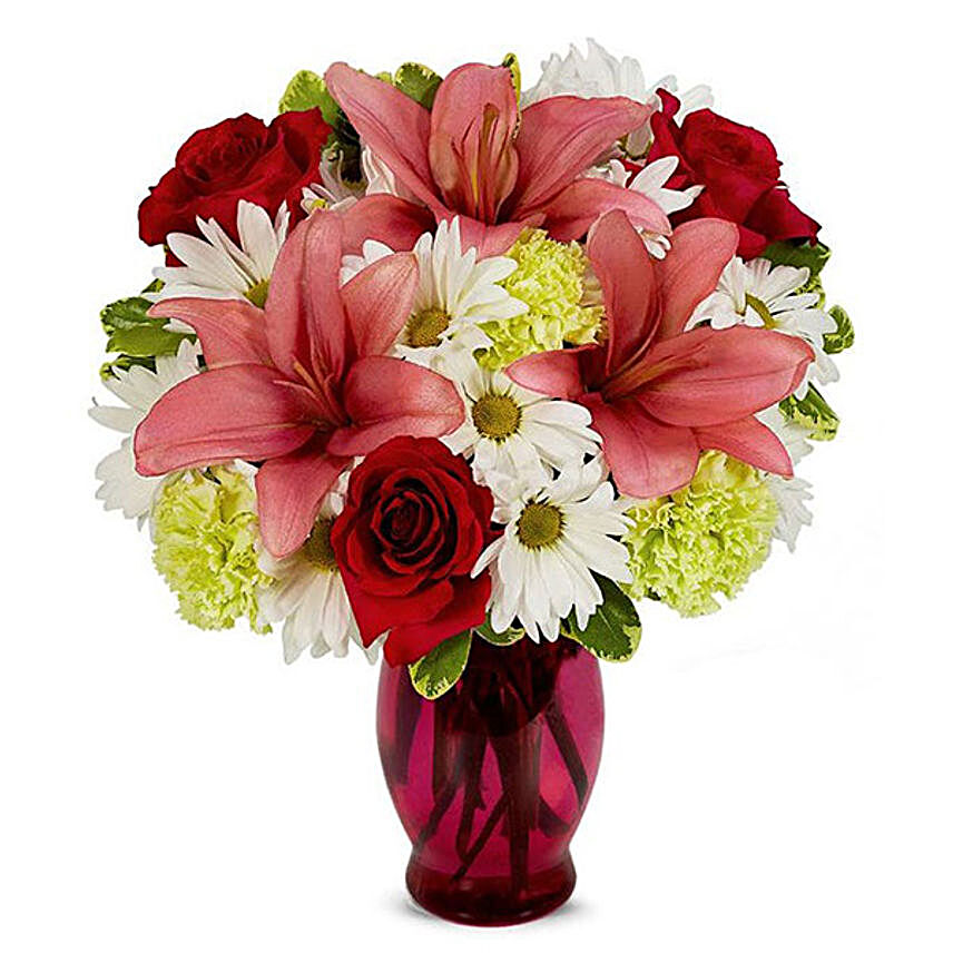 Blooming Mixed Flowers Arrangement:Send Wedding Gifts to USA