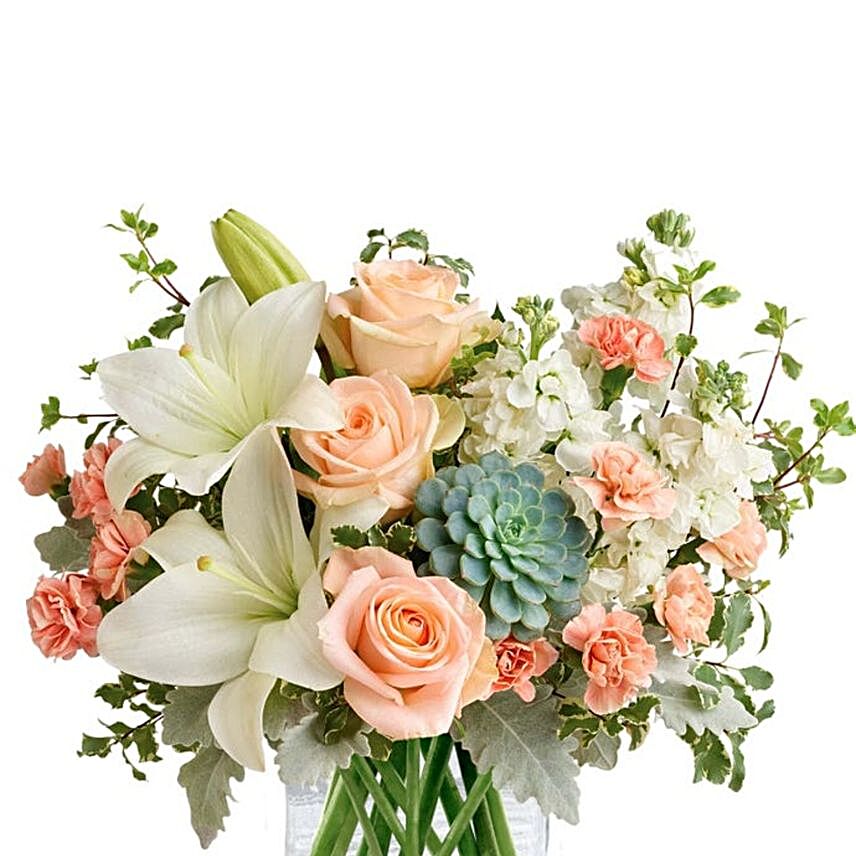 Charming Mixed Flowers Vase Arrangement:Rose Day Gift Delivery in USA