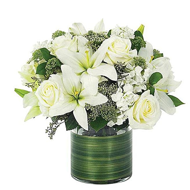 Easter Special Lily And Rose Vase Arrangement usa Gift Easter Special Lily And Rose Vase
