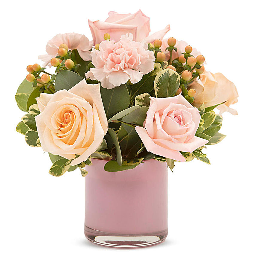 Lovely Assorted Flowers Pink Vase Arrangement:Send Carnation Flower to USA
