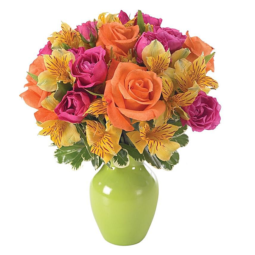 Blissful Assorted Flowers Vase Arrangement:Carnations