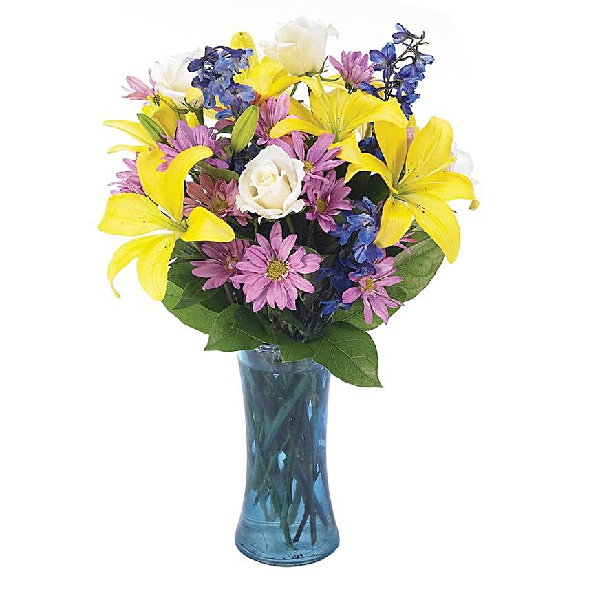 Delightful Assorted Flowers Vase Arrangement:Send Tulip Flowers to USA