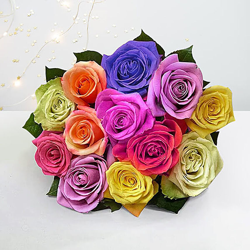 Vibrant 12 Mixed Roses Bouquet:Valentine's Day Rose Delivery in USA