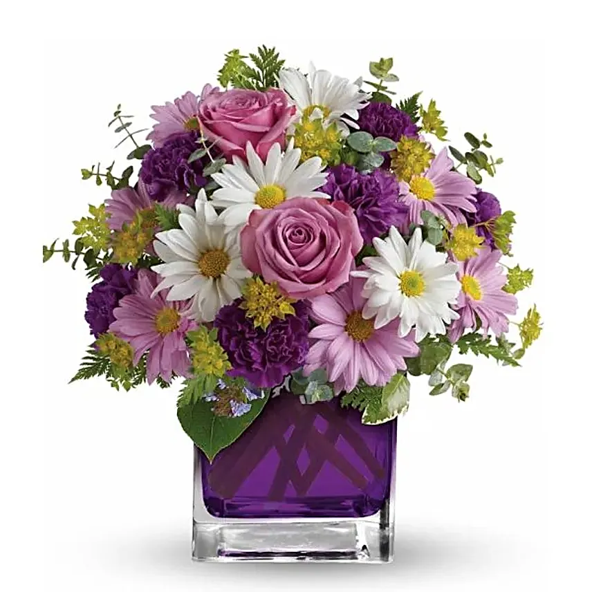 Luxurious Mixed Flowers Purple Vase
