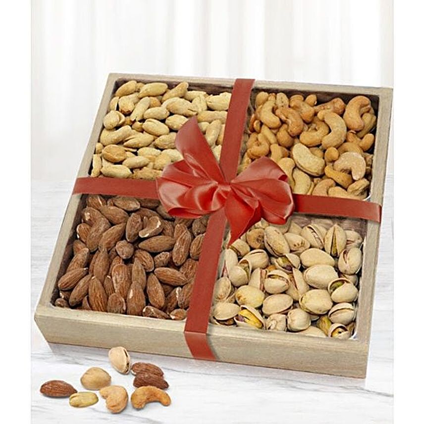Assorted Dry Fruits Wooden Tray:Bhai Dooj Gifts to USA