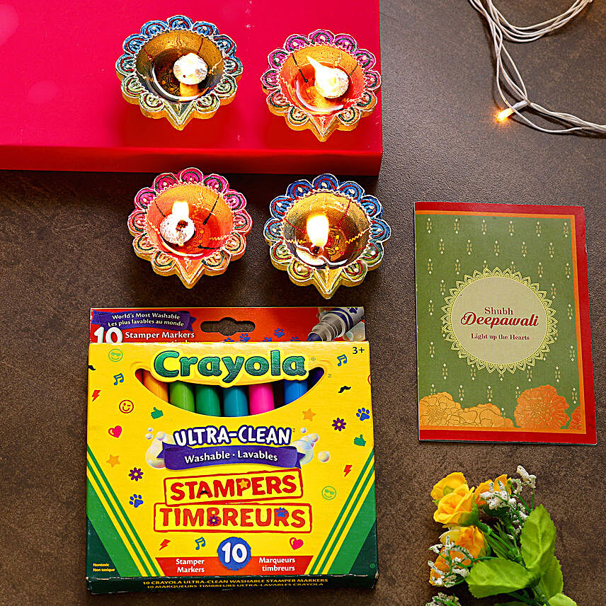 Diwali Diyas With Greeting Card And Markers