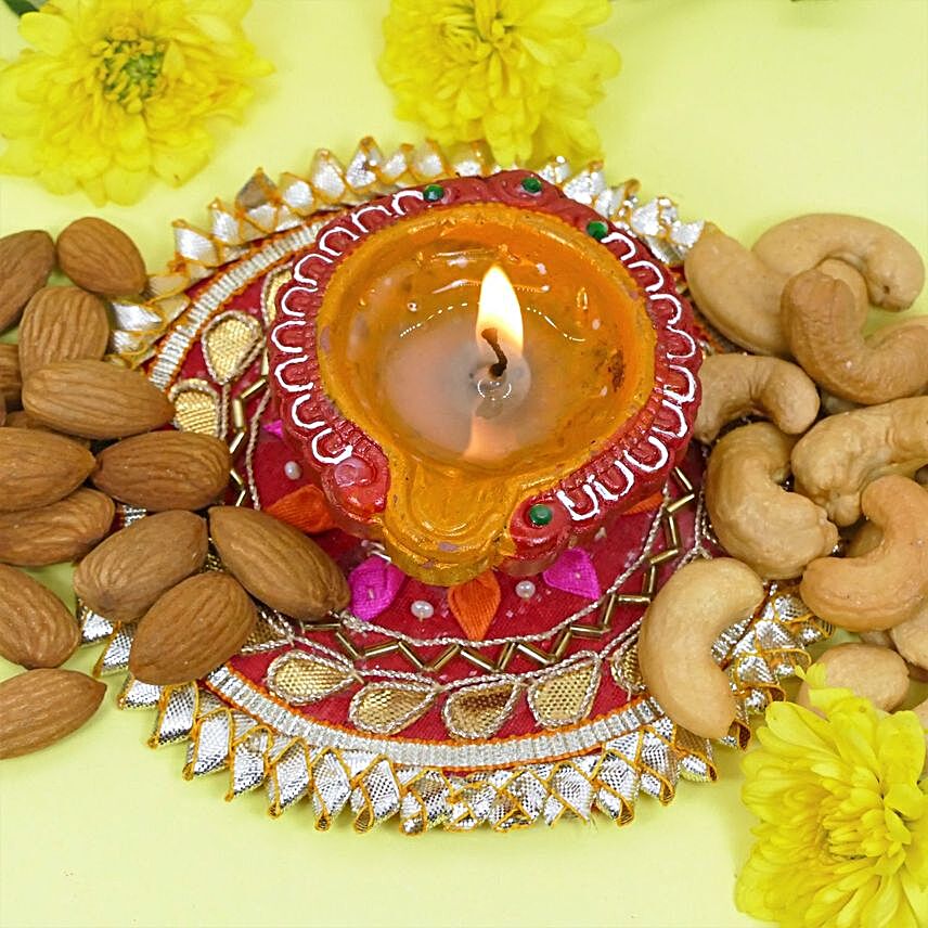 Diwali Vibes Designer Diyas And Dry Fruits
