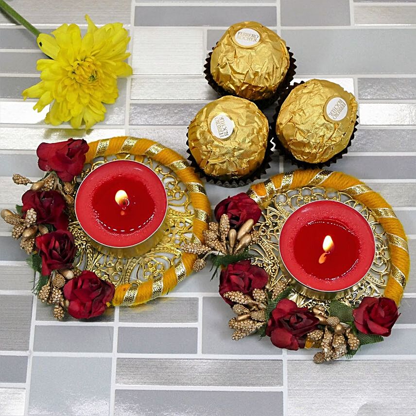 Happy Diwali Floral Diyas And Ferrero Rocher
