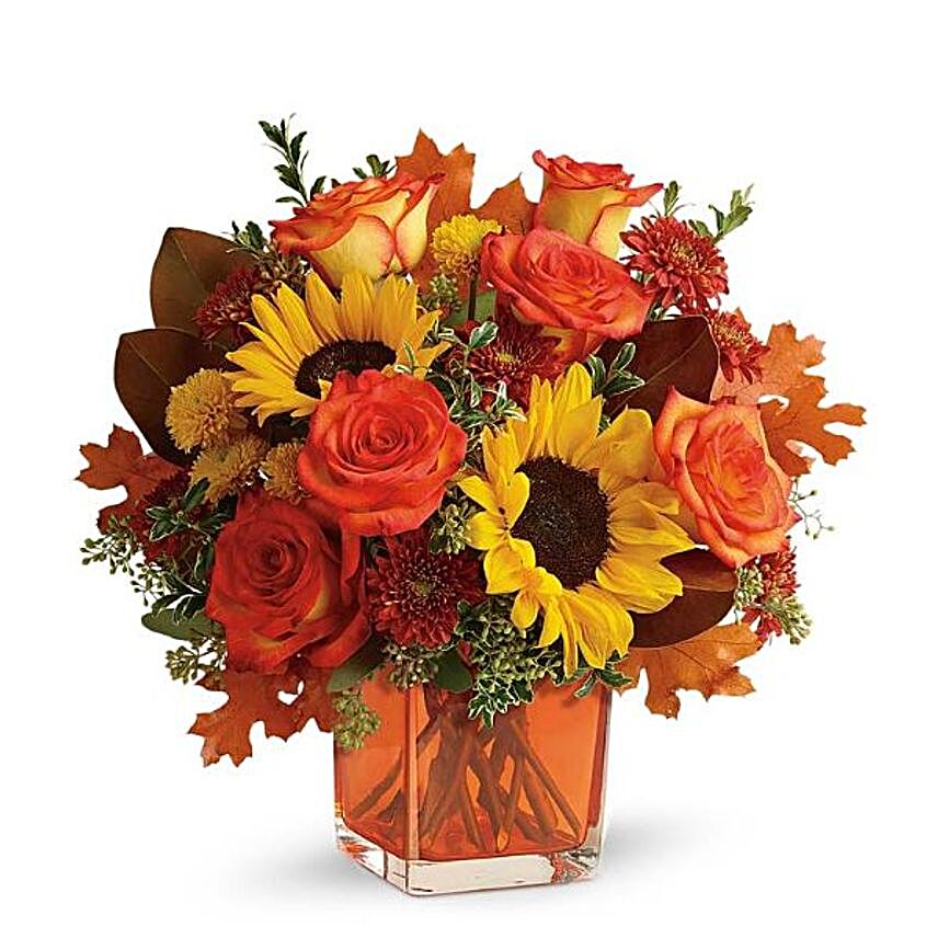 Autumn Is Back Mixed Flowers Orange Vase