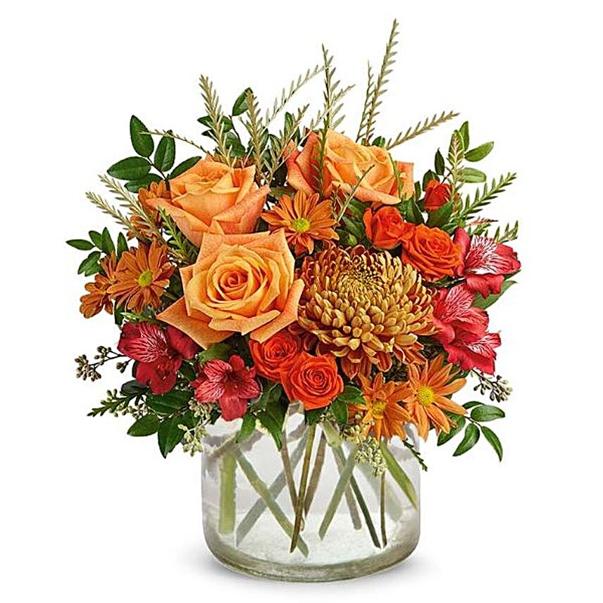 Enticing Mixed Flowers Vase:Send Thanks Giving Gifts to USA
