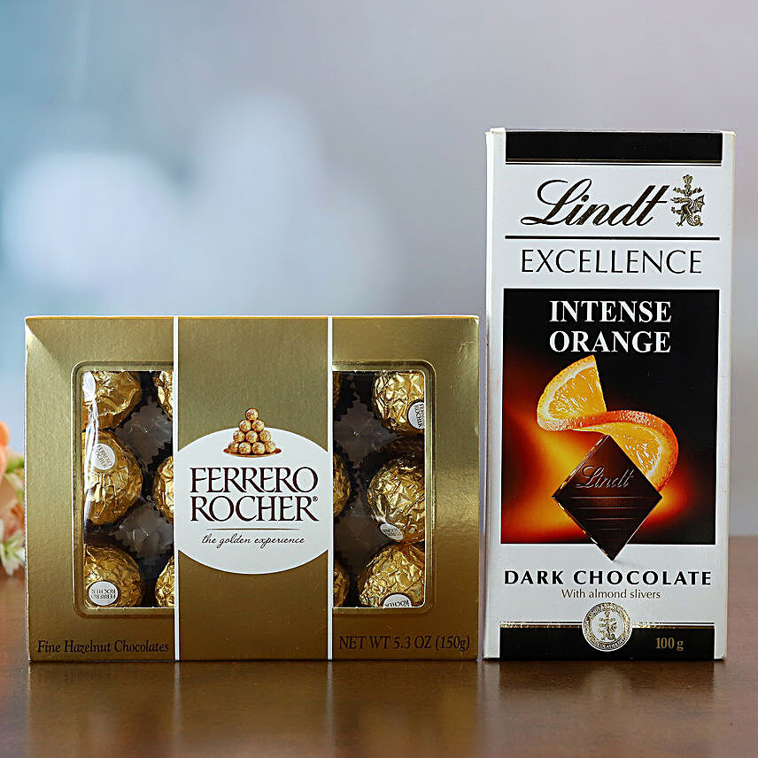 Ferrero Rocher And Lindt Intense Orange Chocolate Combo:Bhai-Dooj Chocolates to USA