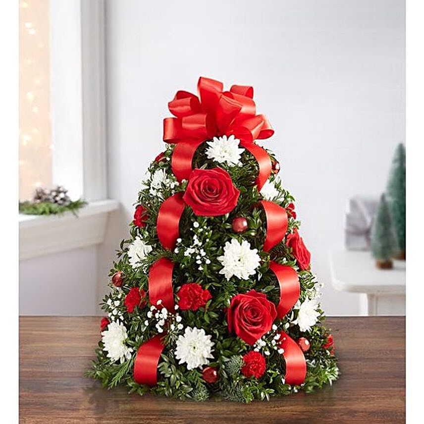 Red Roses And Mini Carnations Christmas Tree