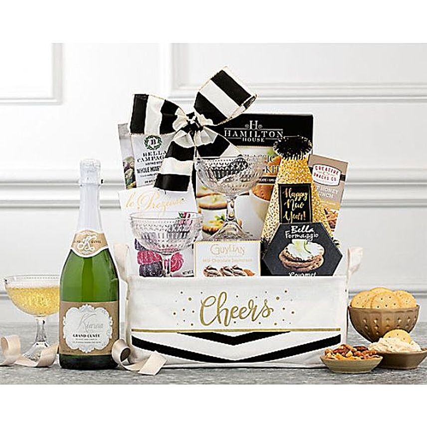 Happy New Year Champagne And Treats Hamper:New Year Gifts to USA