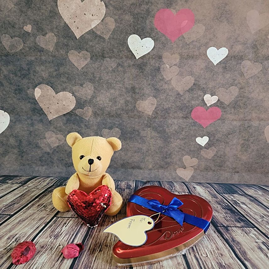 Cute Teddy And Assorted Truffles V Day Gift