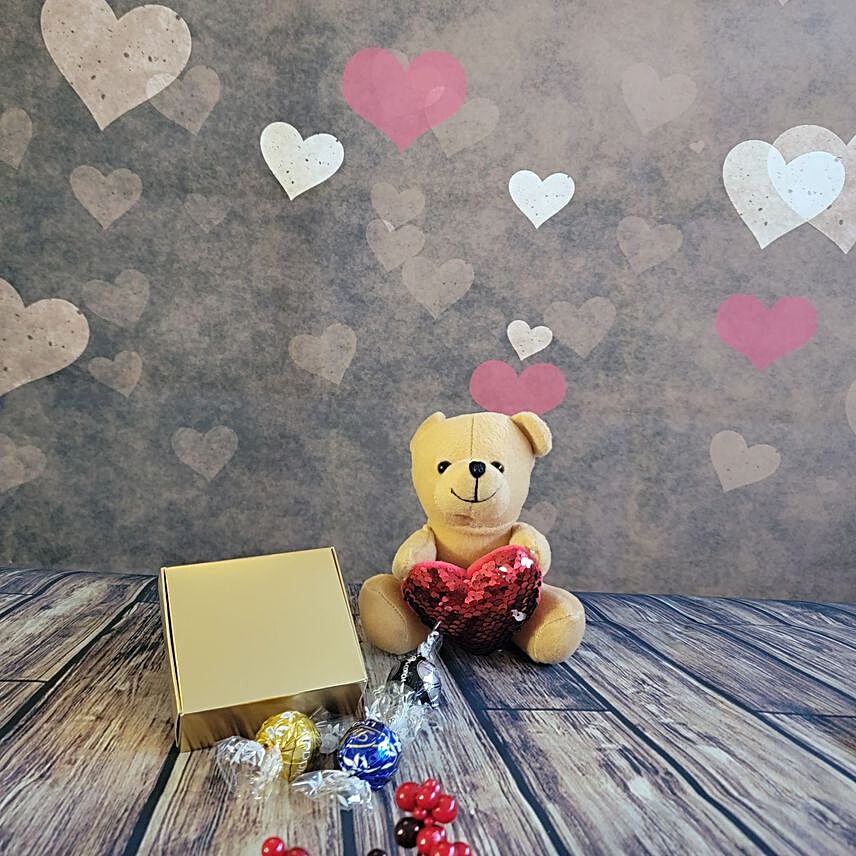 Happy Valentines Day Cute Teddy And Truffles Combo