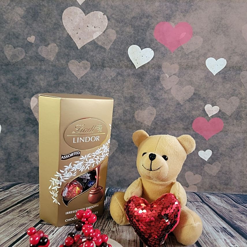 Heart Teddy And Lindt Lindor Truffles V Day Gift