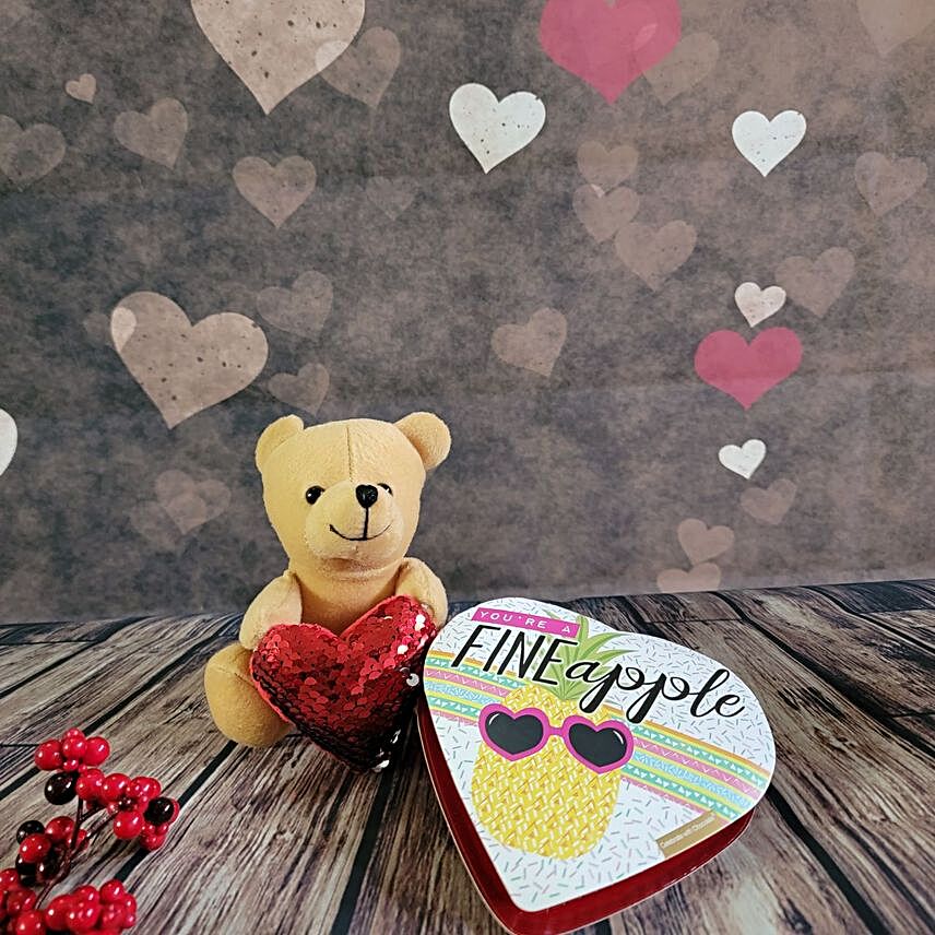 Plush Heart Teddy And Assorted Truffles Gift