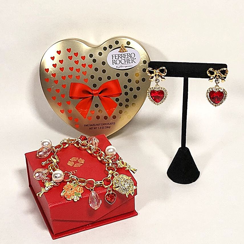 Happy Valentines Day Jewellery And Chocolates Gift