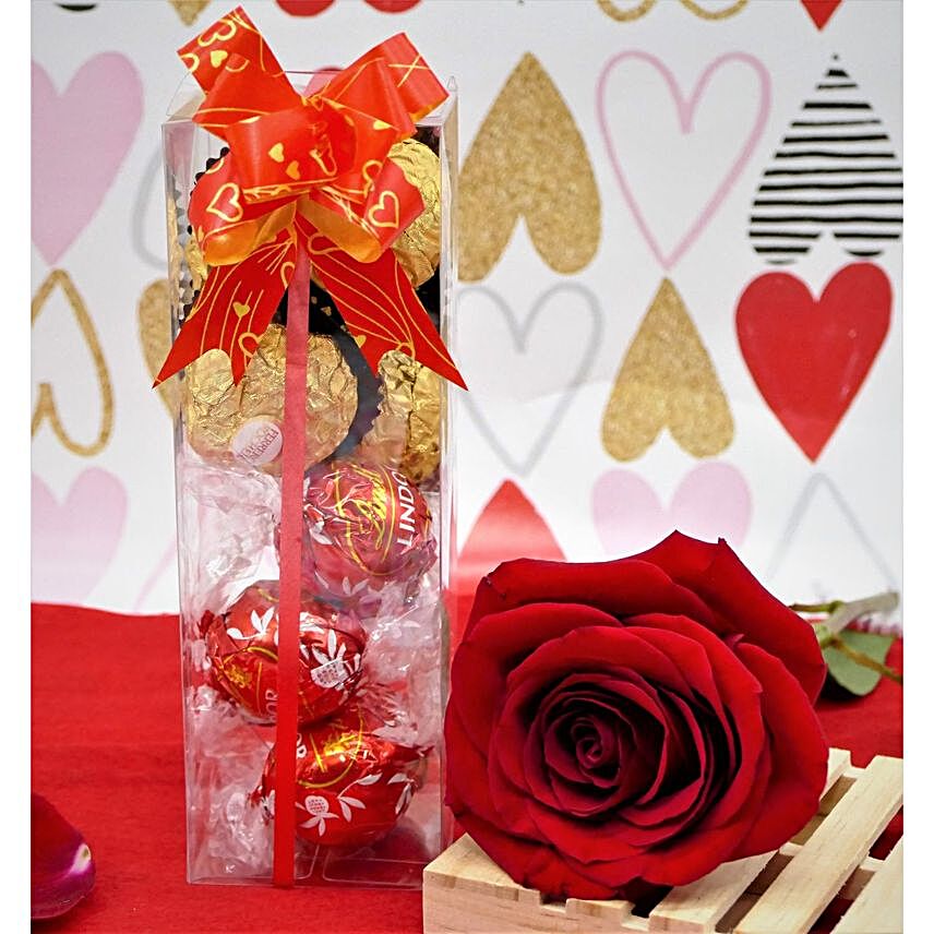 Valentines Chocolate Box And Red Rose Combo